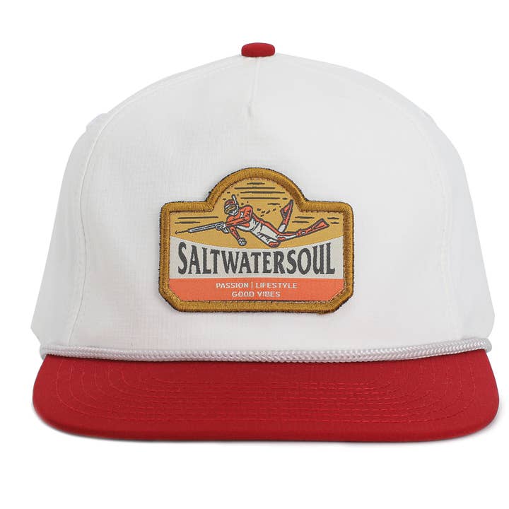 SALT WATER SOUL - Wholesale Trucker Hat - Unisex - Spearfishing White & Red Rope Snapback Hat