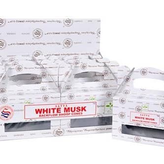 Satya White Musk Backflow Dhoop Incense Cones, Packs of 6 for wholesale by Ritual Scent