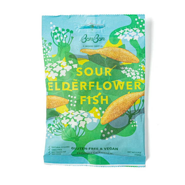 BonBon's Sour Elderflower Fish 150g for wholesale by Sweetish- Swedish Candy Wholesale