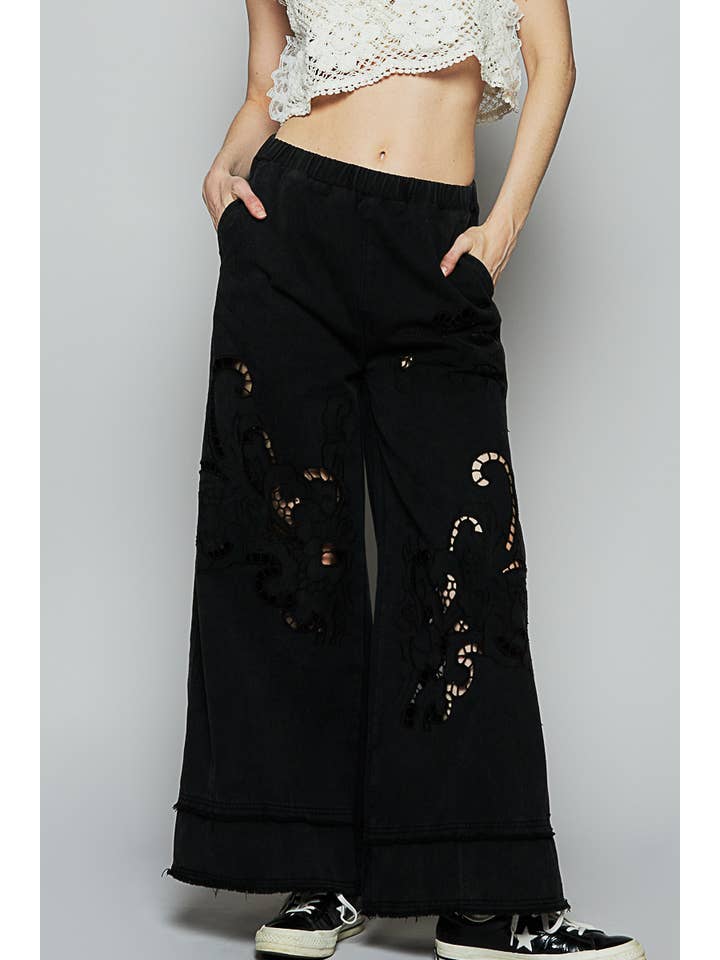 Pol Clothing - Wholesale Pants - Women's - Vintage washing outseam woven twill wide pants
