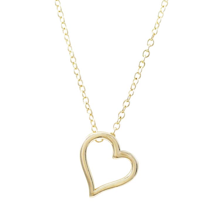 Pendentif cœur ouvert en laiton doré sur chaîne pour la vente par Dlux Jewels