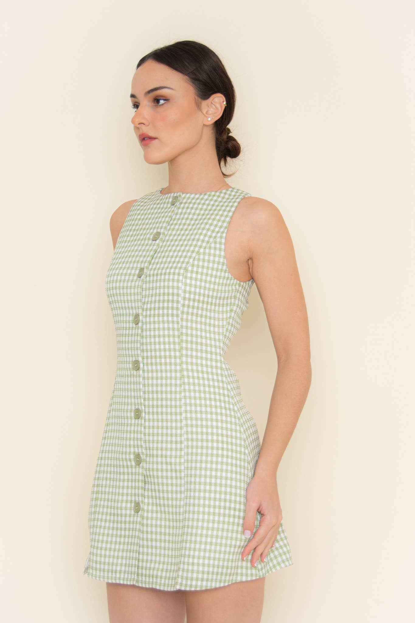 Fore Collection - Wholesale Dress - Women's - GINGHAM CHECKER BUTTON CLOSURE TANK MINI DRESS-DI9935FO8