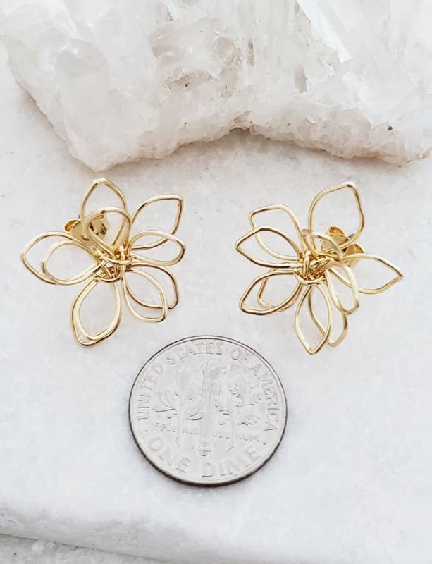 Sosie Designs - Wholesale Stud/Post Earrings - Gold Wire-Wrapped Lotus Studs Earrings2