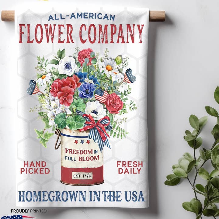 Patriotic Freedom in Bloom Flower Company Kitchen Dish Towel for wholesale by ADDLE iNK