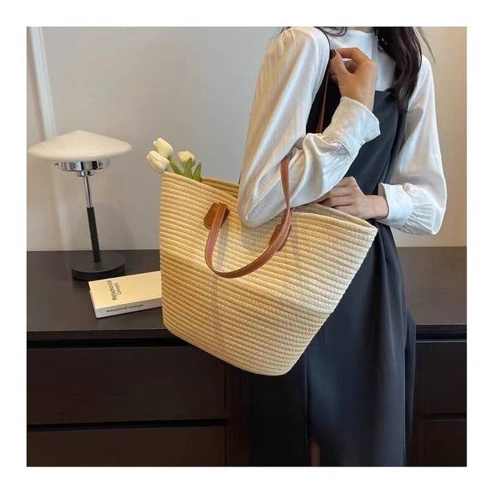 DetailCherry - Wholesale Tote Bag - Women's - Large Capacity Color-Block Single Shoulder Tote Woven Bag