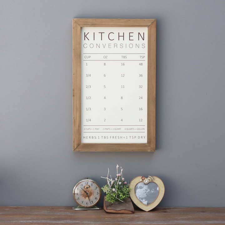 Paris Loft Inc - Wholesale Sign - Kitchen Conversion Chart Wood Frame Wall Plaque