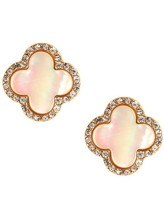 ( H661 ) MOP CRYSTAL QUATREFOIL EARRING for wholesale by Jewelry Max