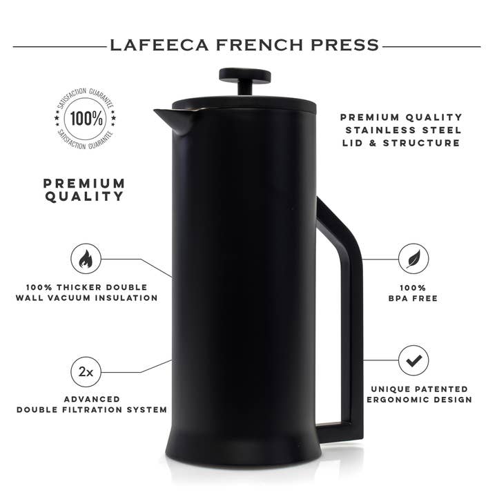 Lafeeca - Wholesale French Press - French Press Coffee Maker Double Wall Stainless Steel 1L12