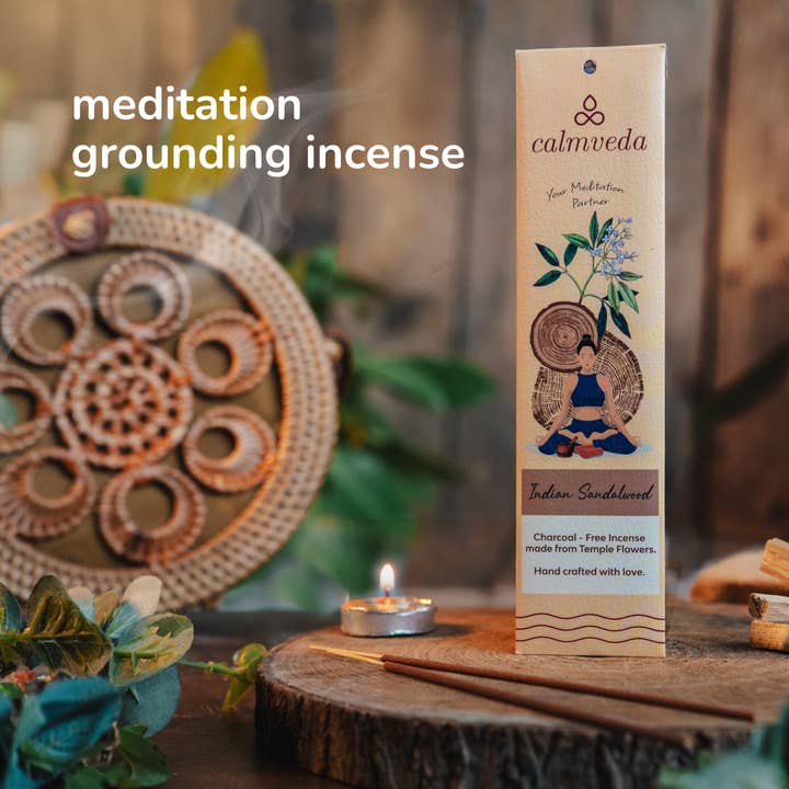 Calmveda Incense & Aromatherapy - Vendita all'ingrosso Incensi - Set di bastoncini di incenso senza carbone in legno di sandalo indiano (confezione da 10)