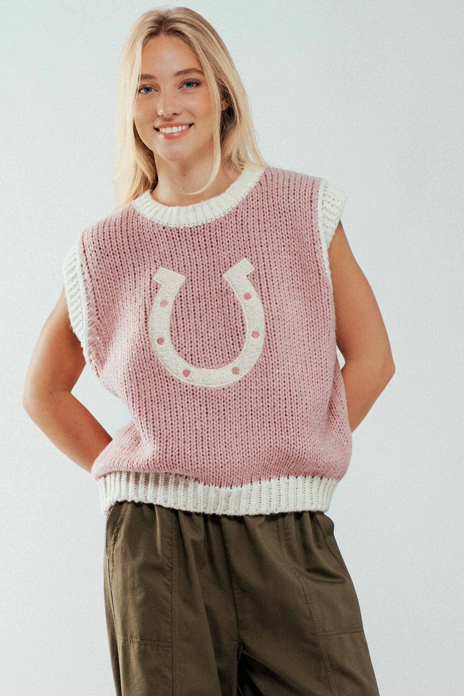 Urban Daizy - Wholesale Sweater Vest - Women's - Western Horseshoe Crochet Knit Ribbed Trim Sweater Vest20