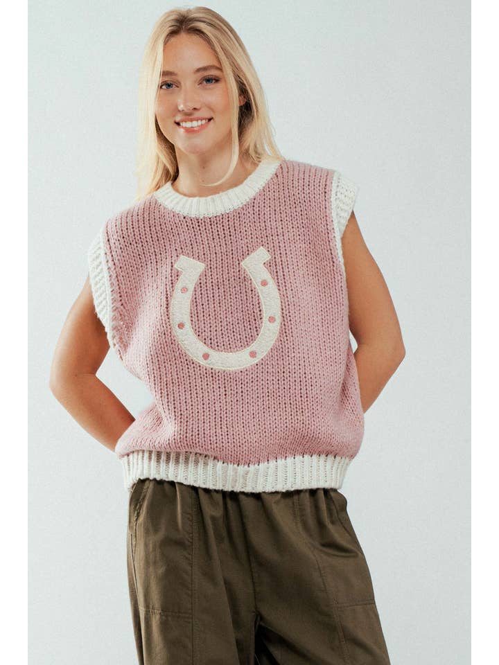 Urban Daizy - Wholesale Sweater Vest - Women's - Western Horseshoe Crochet Knit Ribbed Trim Sweater Vest20