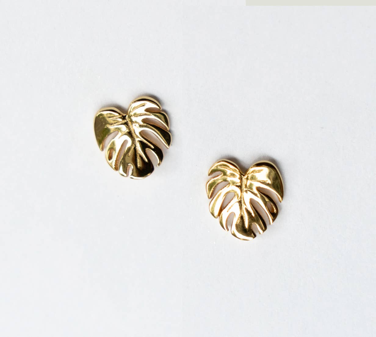 Happily Plants - Wholesale Stud/Post Earrings - Monstera Earring Studs - 18k Gold, Plant Earrings3