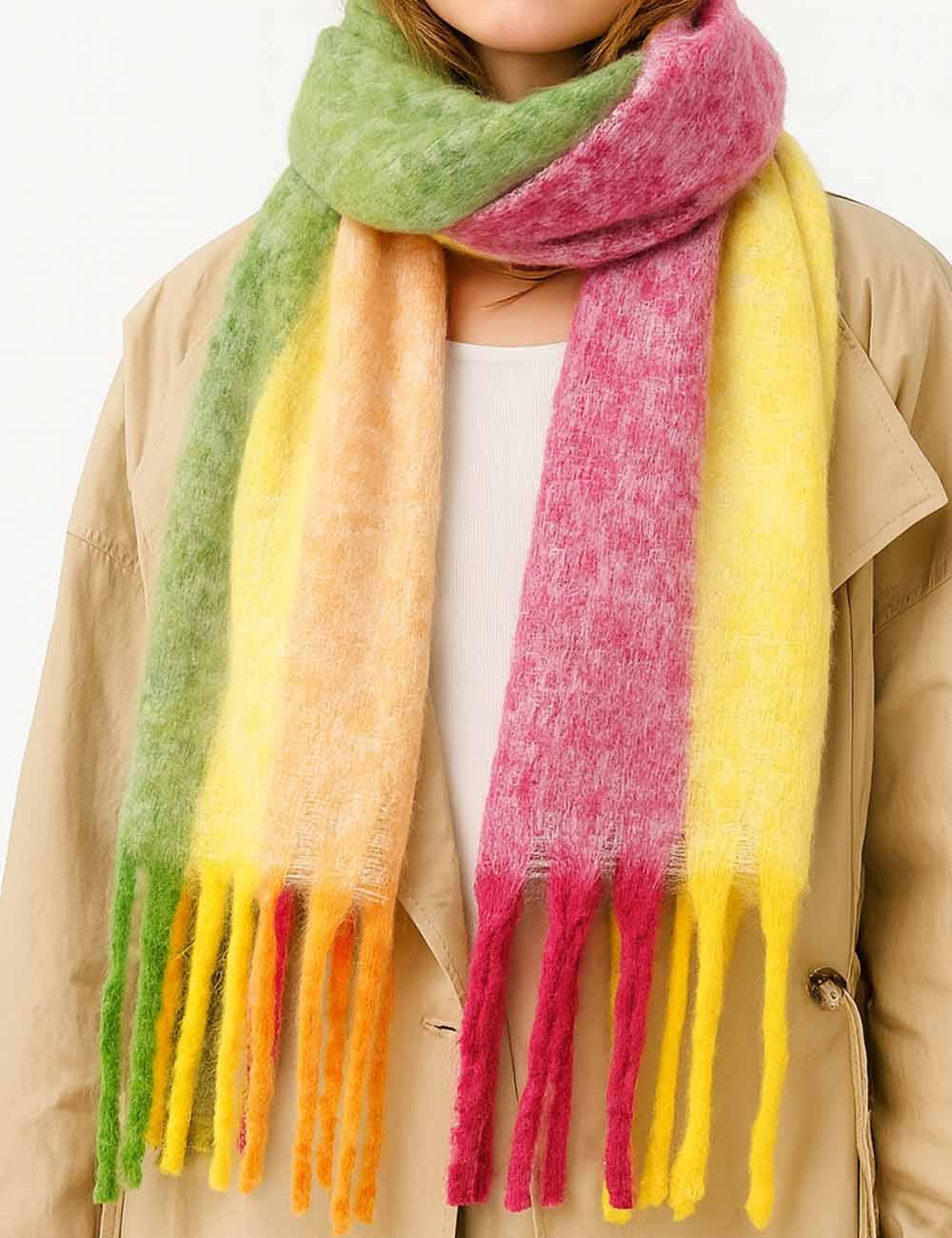 Sweetkama - Wholesale Scarf - Women's - Ladies Color Block Fringe Knit Scarf3
