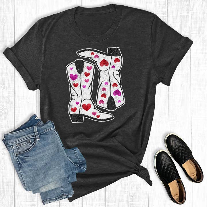 Valentine's Day Love Boots Graphic Tee for wholesale by The Way Down South