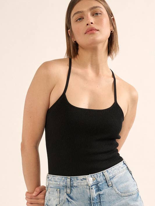 Shaper Fit Halter Rib Stickad Öppen Rygg Bodysuit för wholesale av MintChoco