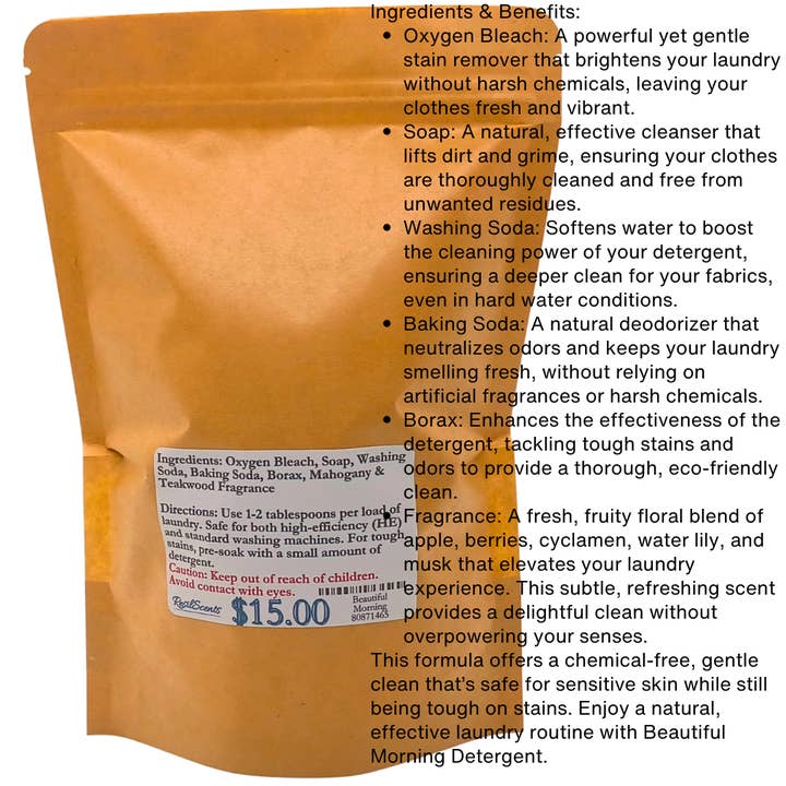 ResilScents WholeSale - Wholesale Laundry detergent powder/pods - Beautiful Morning Laundry Detergent – Eco-Friendly, Refreshing Floral Scent | 16oz Pouch | Valentine’s Day Freshness3