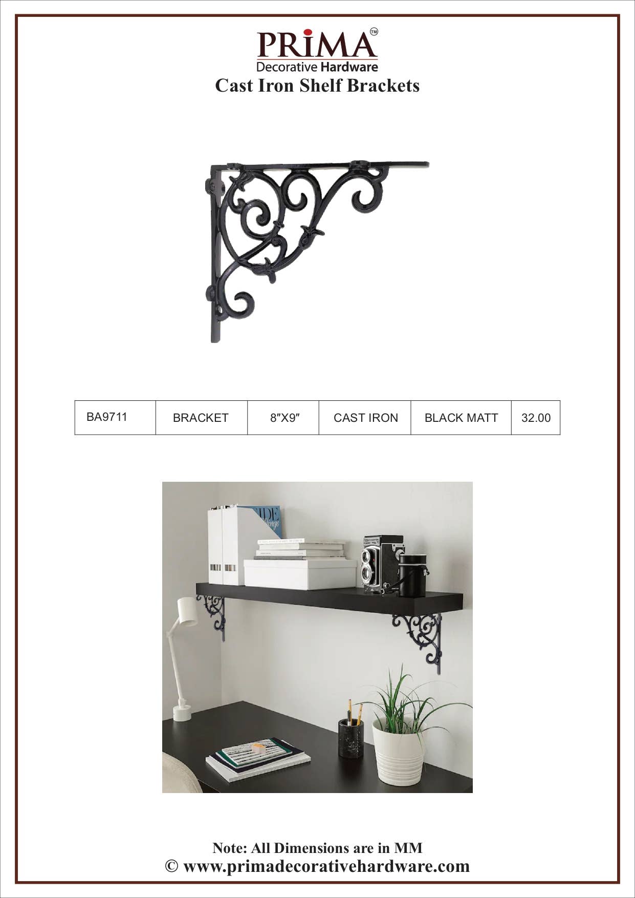 PRIMA DECORATIVE HARDWARE INC – Großhandel Freistehendes Regal – Gusseisen Regalhalterungen – BA97115