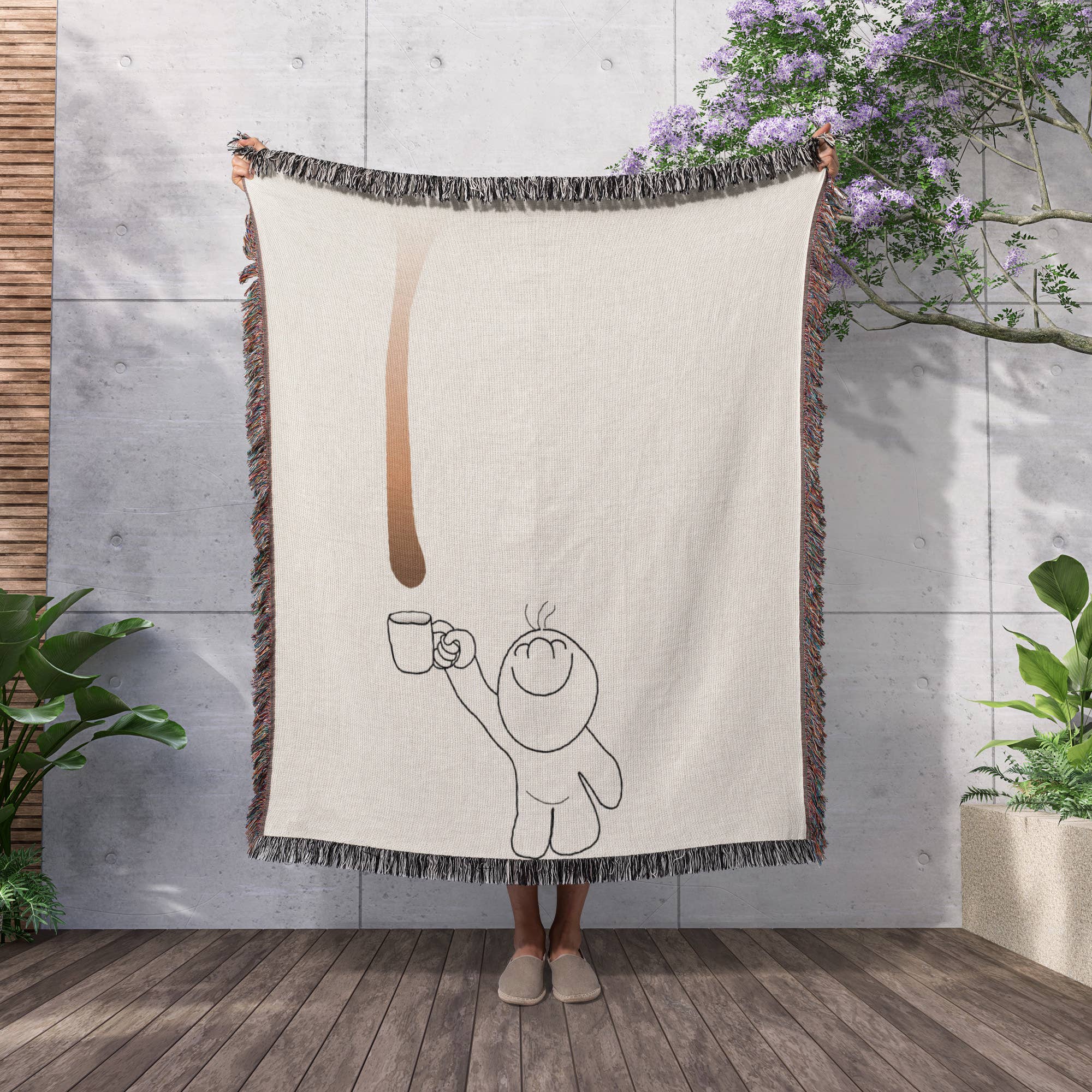 3dRose – wholesale Throw blanket – 3dRose, Cute Drip Guy catching chocolate or coffee drop with mug - fun funny humor fake stain unique, Blanket2