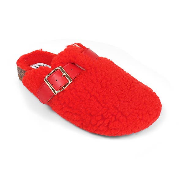 CAMILE-3 FUR BOSTON SOFT FOOTBED CLOGS RED for wholesale by Liliana Shoes