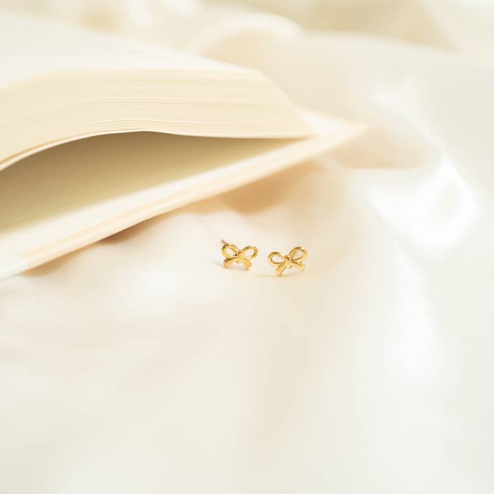 WJW - Wholesale Stud/Post Earrings - 18K Gold PVD Stainless Steel Bow Stud Earrings