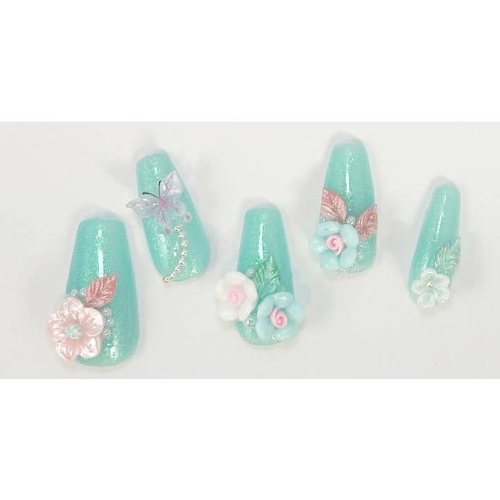 Hand Painted Press on Nails Flowers and Butterflies for wholesale by OVER THE TOP NAILS