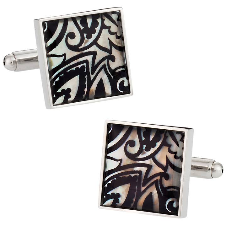 Genuine Mother of Pearl Black Print Cufflinks for wholesale by Cuff-Daddy