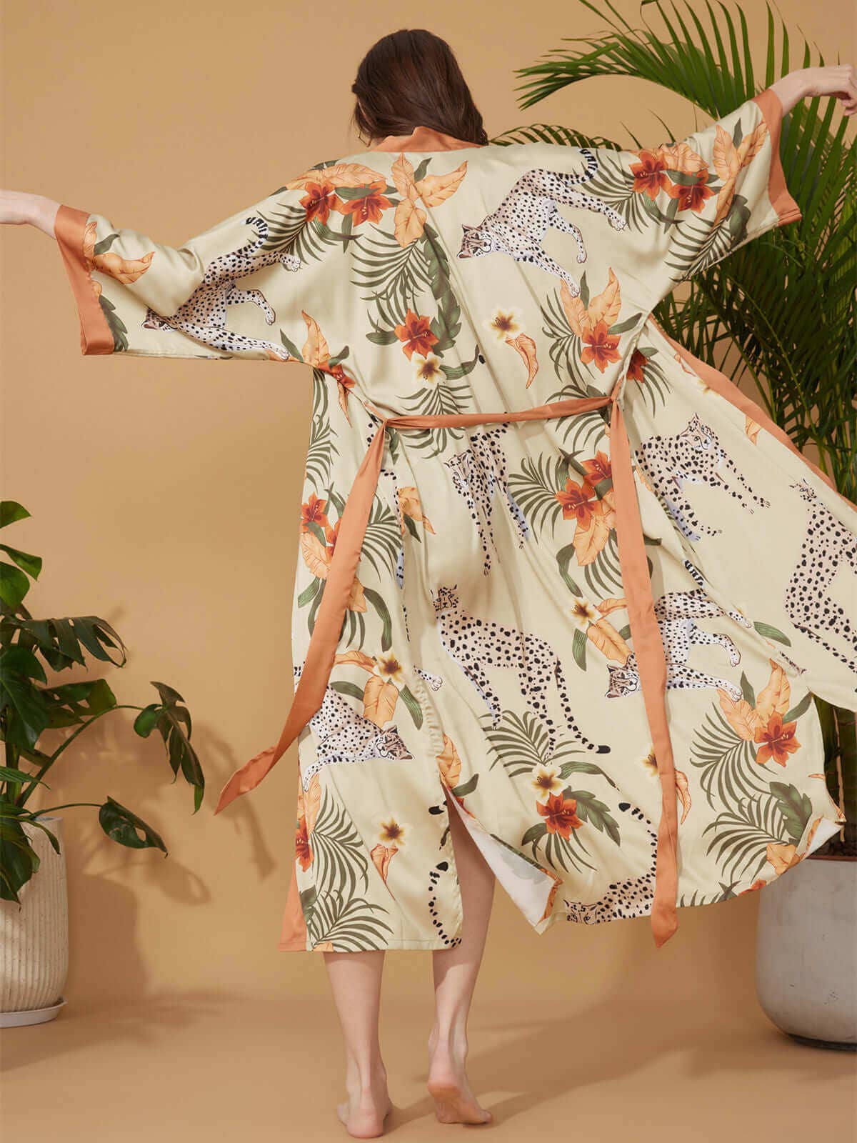 Orange Leopard Kimono Robe for wholesale on Faire6