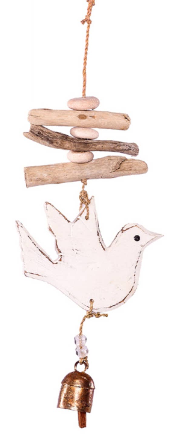 Moksha Imports - Vente Mobiles - La colombe de la paix en bois/perle et cloche/min.20