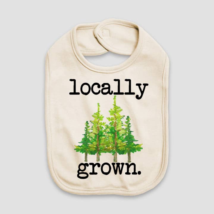 Locally Grown Pine Trees Natural Color Baby Bib for wholesale by Love You a Latte Shop