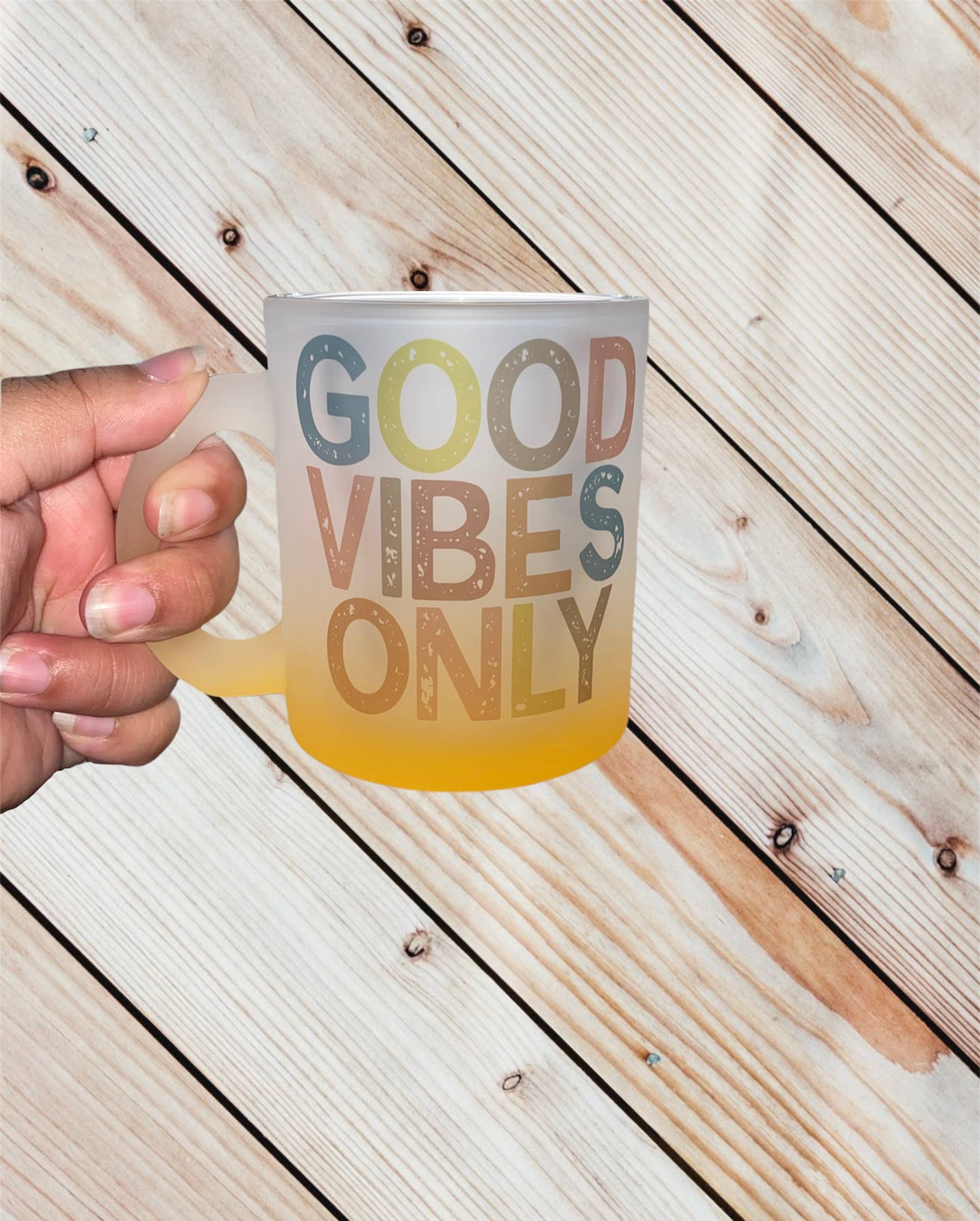 D2JCrafts - Wholesale Coffee Mug - Good Vibes Only Frosted Ombré Yellow Coffee Mug8
