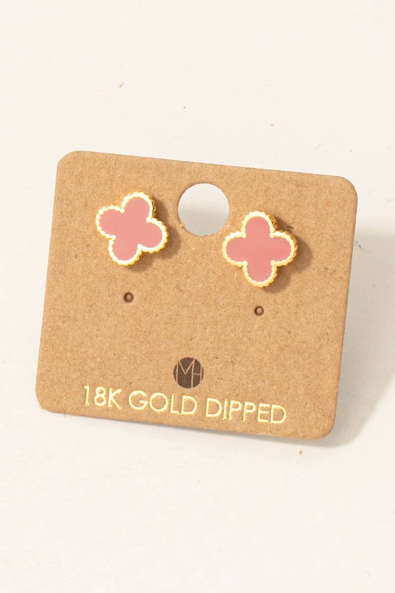 Fame Accessories - Wholesale Stud/Post Earrings - Gold Dipped Epoxy Clover Stud Earrings5