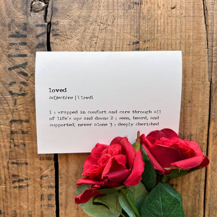 loved definition greeting card in typewriter font for wholesale by Alison Rose Vintage