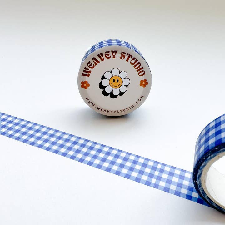 Weavey Studio, blue checkered washi tape for wholesale by Weavey Studio