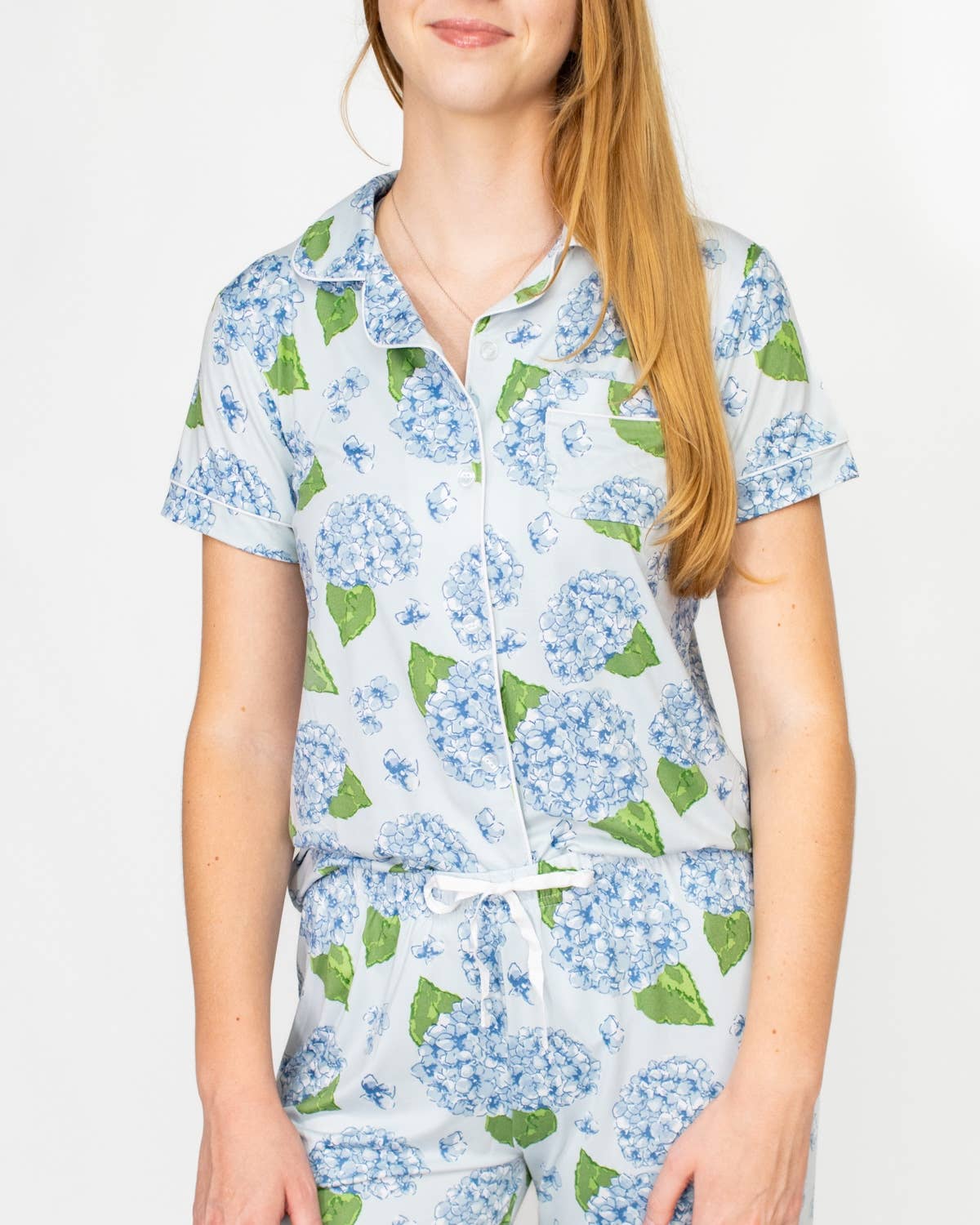 The Royal Standard - Wholesale Sleepwear Top - Women's - Hydrangea Short Sleeve Button Up Sleep Shirt   Illusion/Blue/Green   -Asst.1