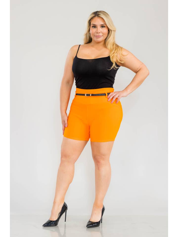 REDFINCH APPAREL INC - Wholesale Shorts - Women's - Womens Plus Size Sculpting Shorts With Faux Leather Belt6