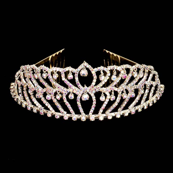 Sensibling Corp. - Wholesale Tiara - Women's - Rhinestone Crystal Dangle Pageant Princess Tiara7