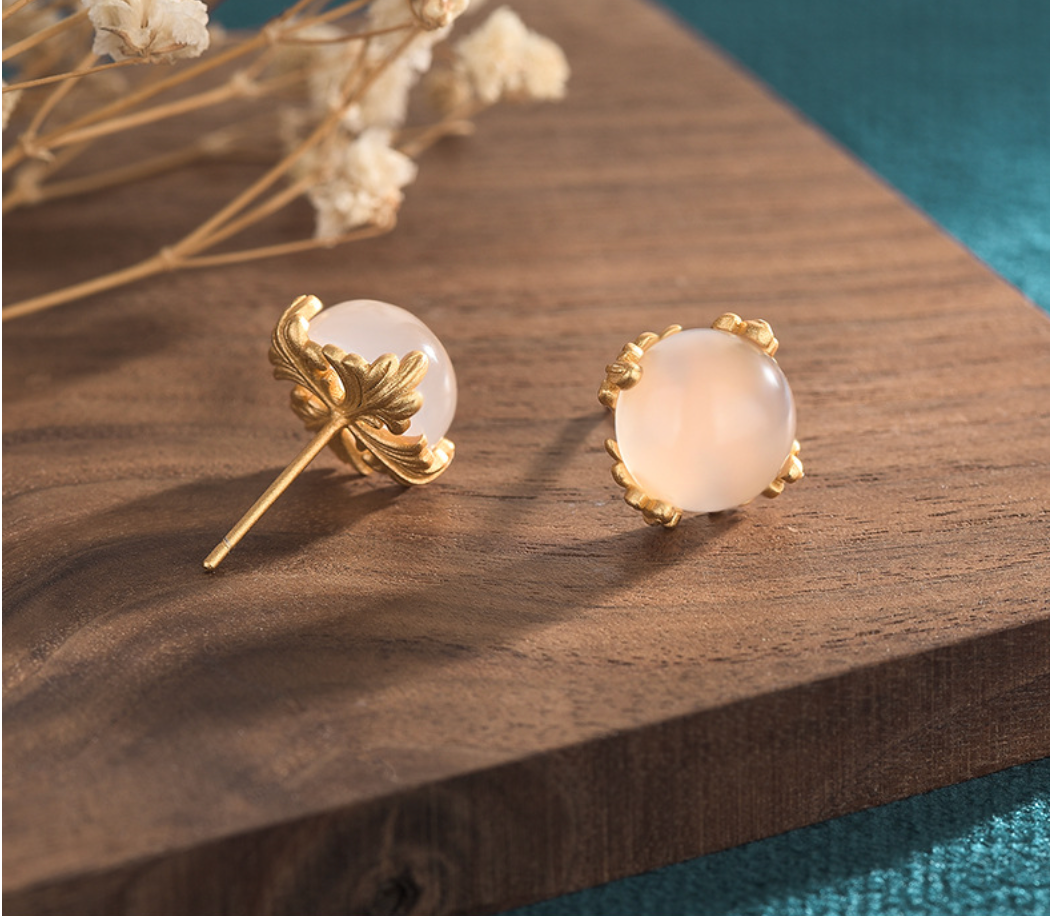 Bright MacMing – wholesale Stud/post earrings – Stylish Chalcedony Stud Earrings1