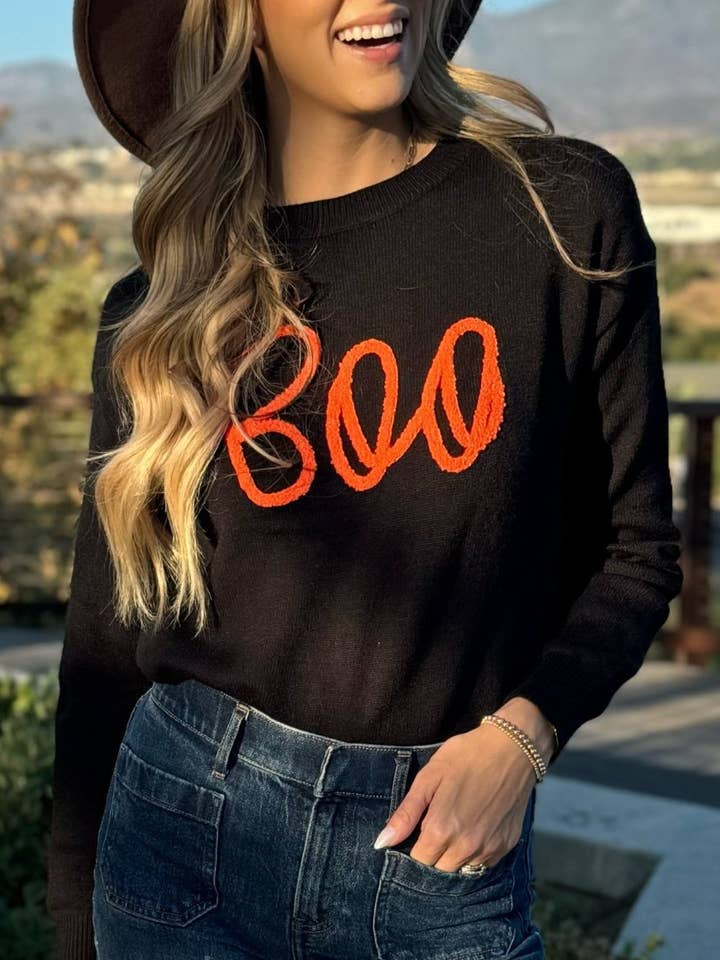 Boo gebreide trui met geribbelde details voor wholesale door Poppy Lee Lane