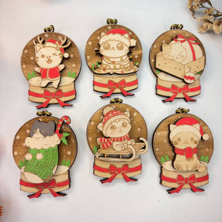 Adornos navideños de madera con gatos - 30 piezas - Gatitos para venta al por mayor de Studio Rima