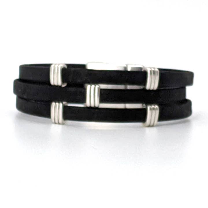 Trio Cork Bracelet - Black for wholesale by Elisabetta Studio