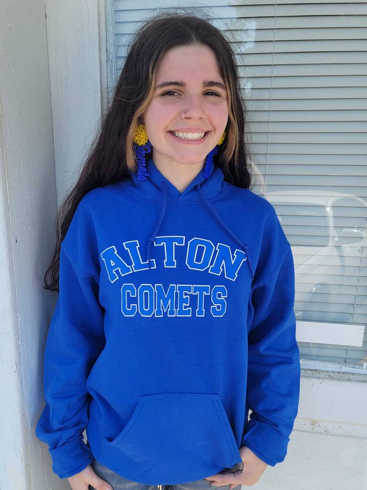 Custom Stadium Name Graphic Puff Ink HOODED Sweatshirt for wholesale by Plain Apparel Tees