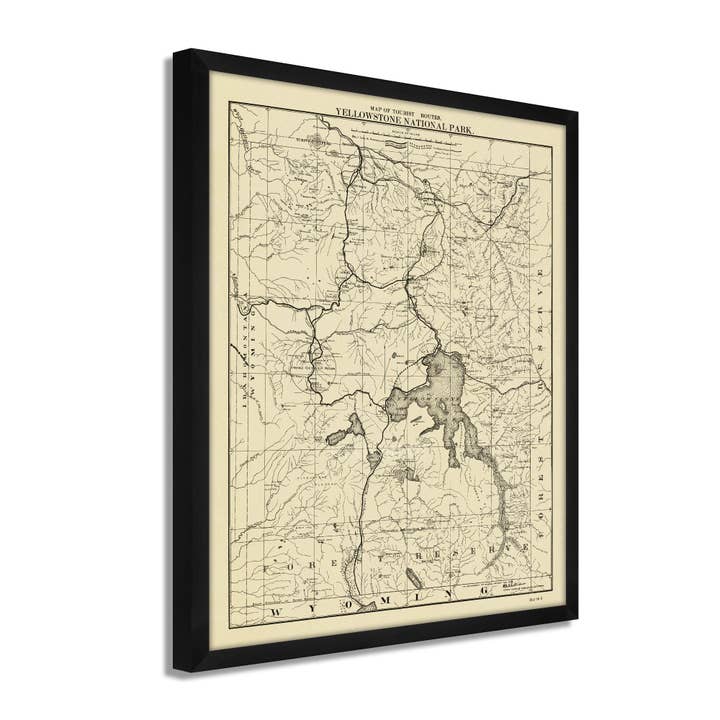 1900 Yellowstone National Park Map -Framed Vintage Wyoming Map - Old Wyoming Map - Tourist Routes Map of Yellowstone National Park Wall Art Poster for wholesale by Historic Prints