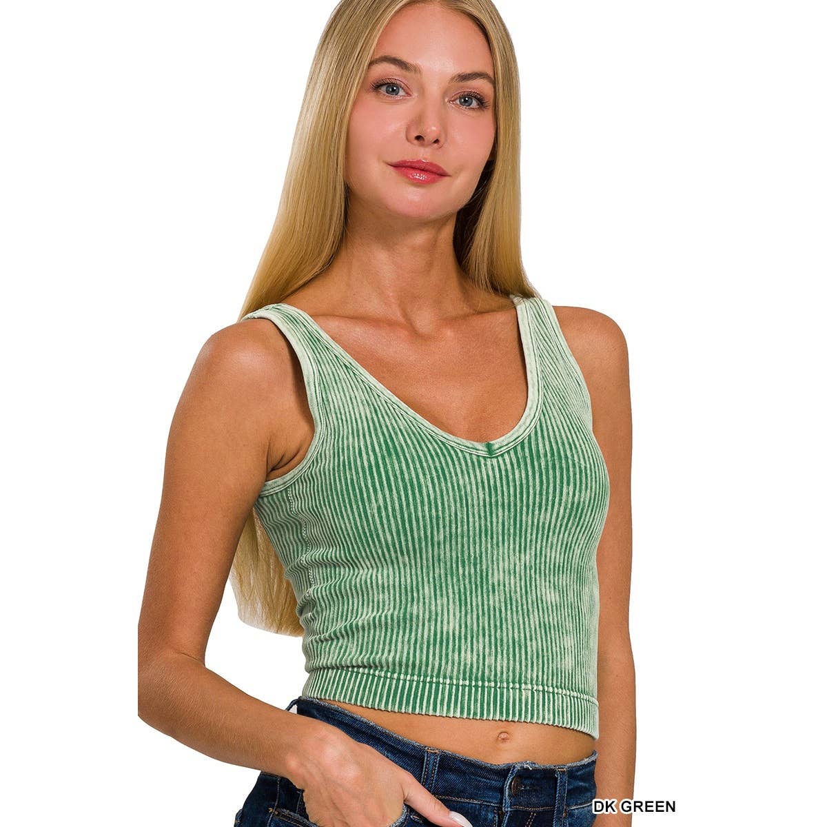 Apolline - Venta al por mayor Camiseta sin mangas - Mujer - SUJETADOR CORTO ACANALADO LAVADO CAMISETA SIN MANGAS CON CUELLO EN V ZENANA6