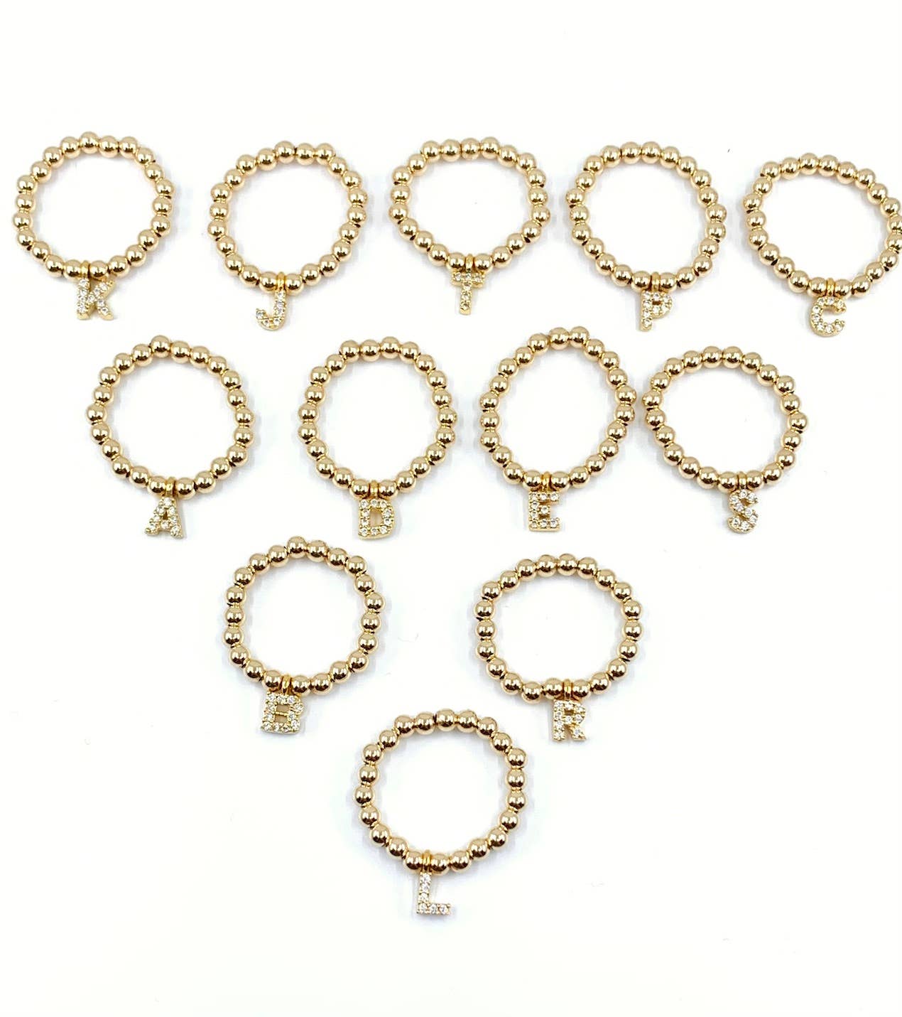 BMR - Wholesale Band/Stacked Ring - 3mm Gold Beaded Ring With Gold CZ Initials1