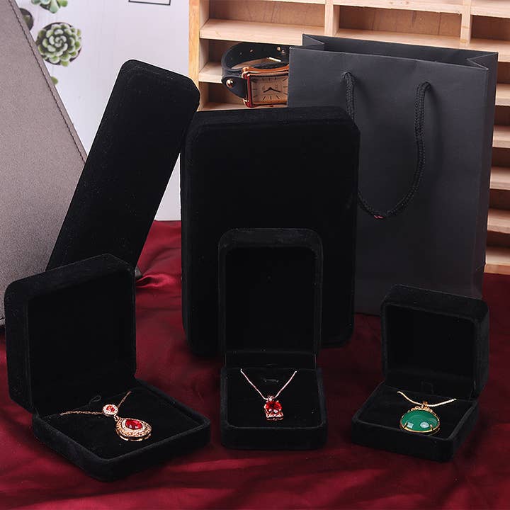 Zakka - Wholesale Jewellery box/organiser - Velvet Jewelry Box Black Ring Pendant Necklace Earrings4
