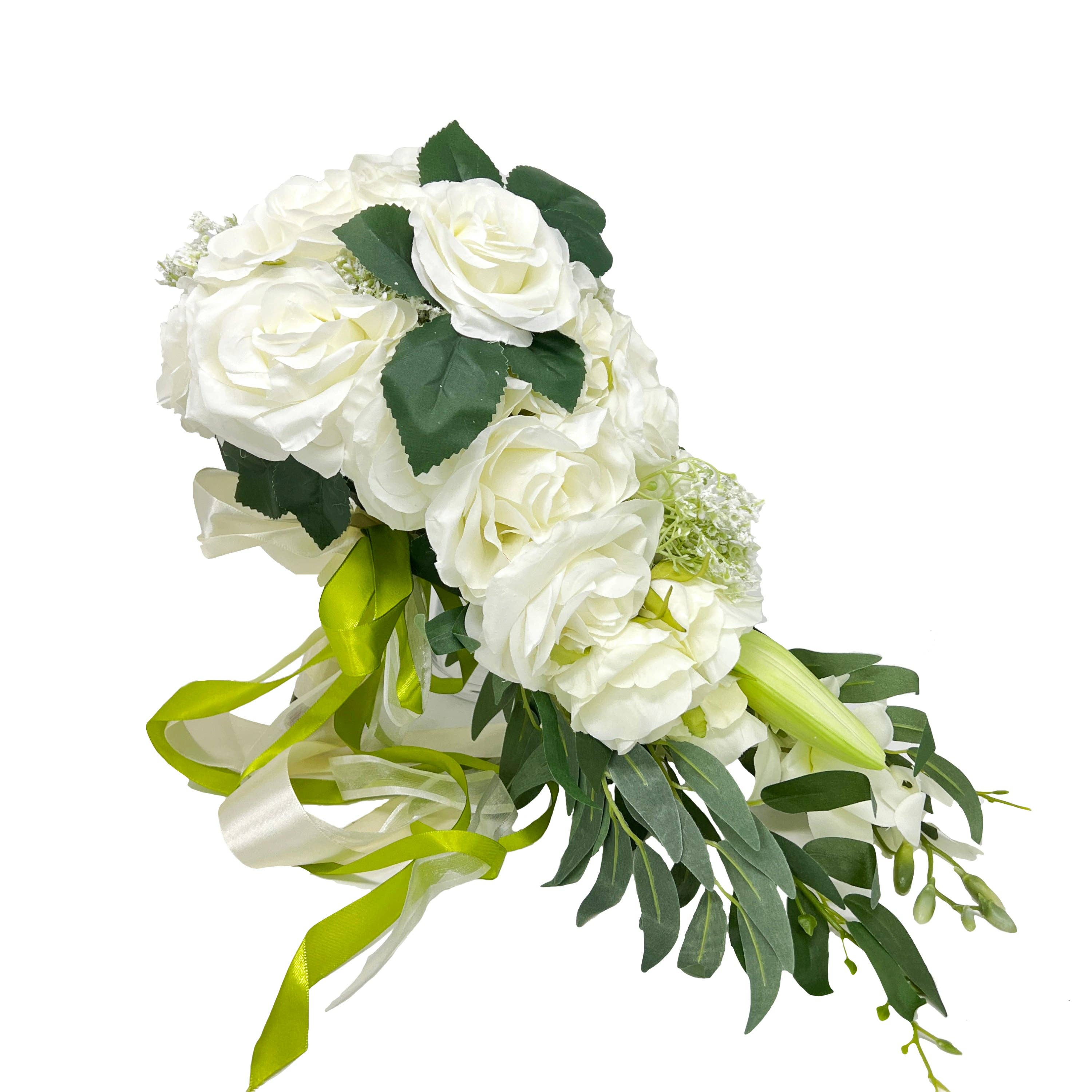 Sun Decorer - Wholesale Artificial Flowers - White Roses Artificial Floral Bouquet - Cascading Design2