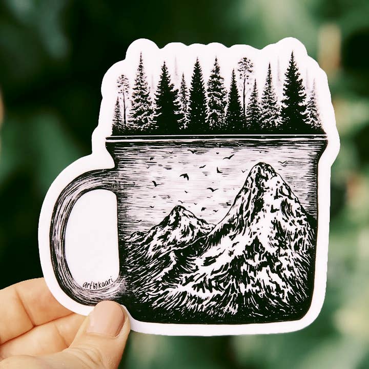 Forested Coffee Mug - Waterproof Nature Sticker for wholesale by Kaari & Co.