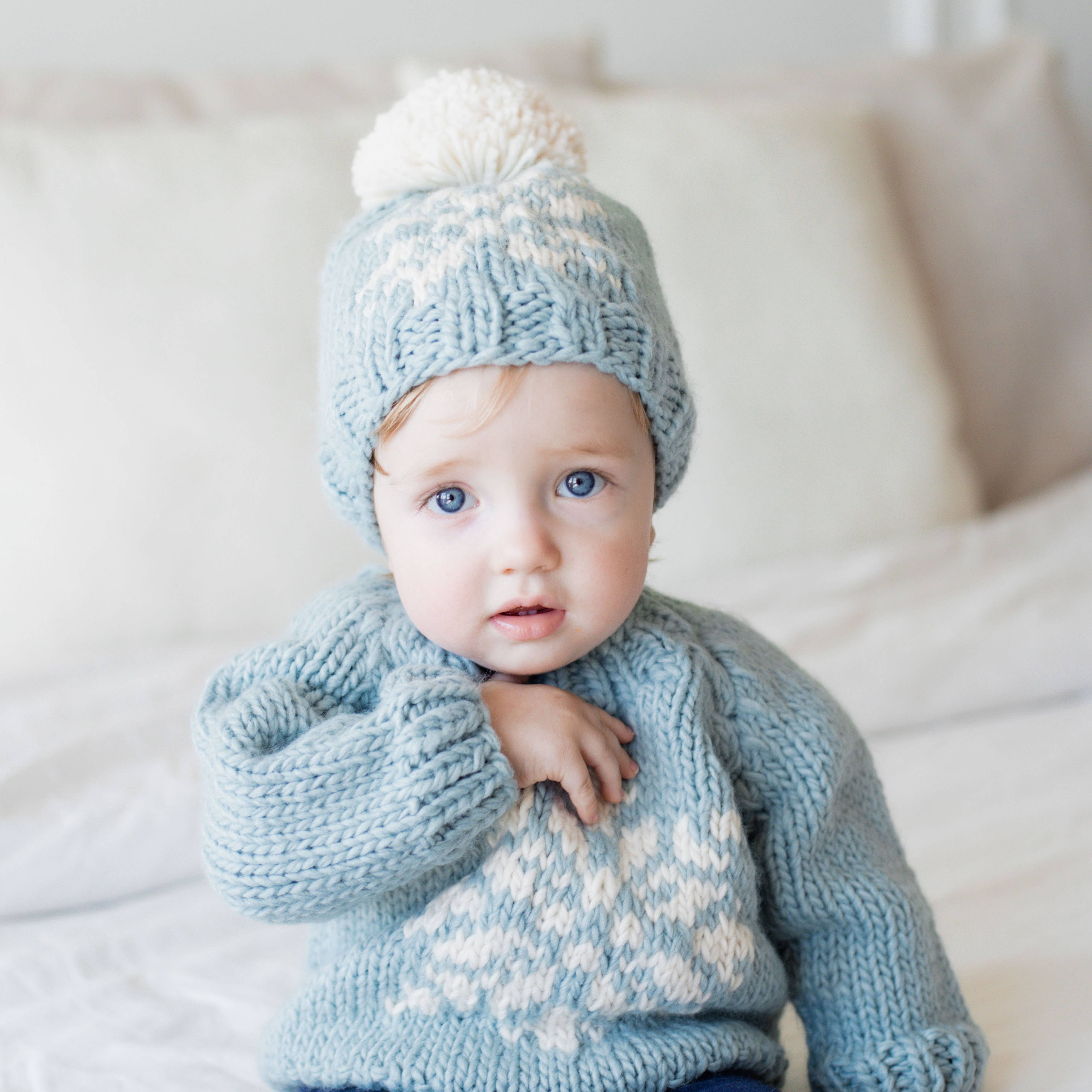 Huggalugs - Wholesale Knit Sweater - Baby - Snowflake Surf Blue Crew Neck Sweater Baby & Toddler SALE1