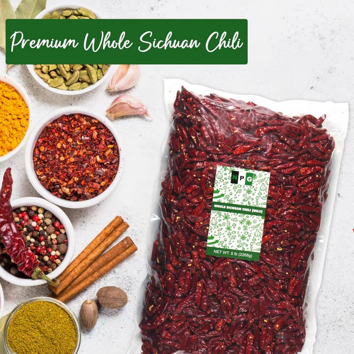 Natural Plus Green - Wholesale Dried Spice - NPG Whole Dried Sichuan Red Chili Peppers 5 LB, Medium Hot2