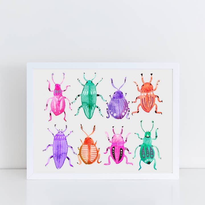 Watercolor Beetles Art Print / Nursery Art / Cute Bugs Art for wholesale by Laura K Maxwell